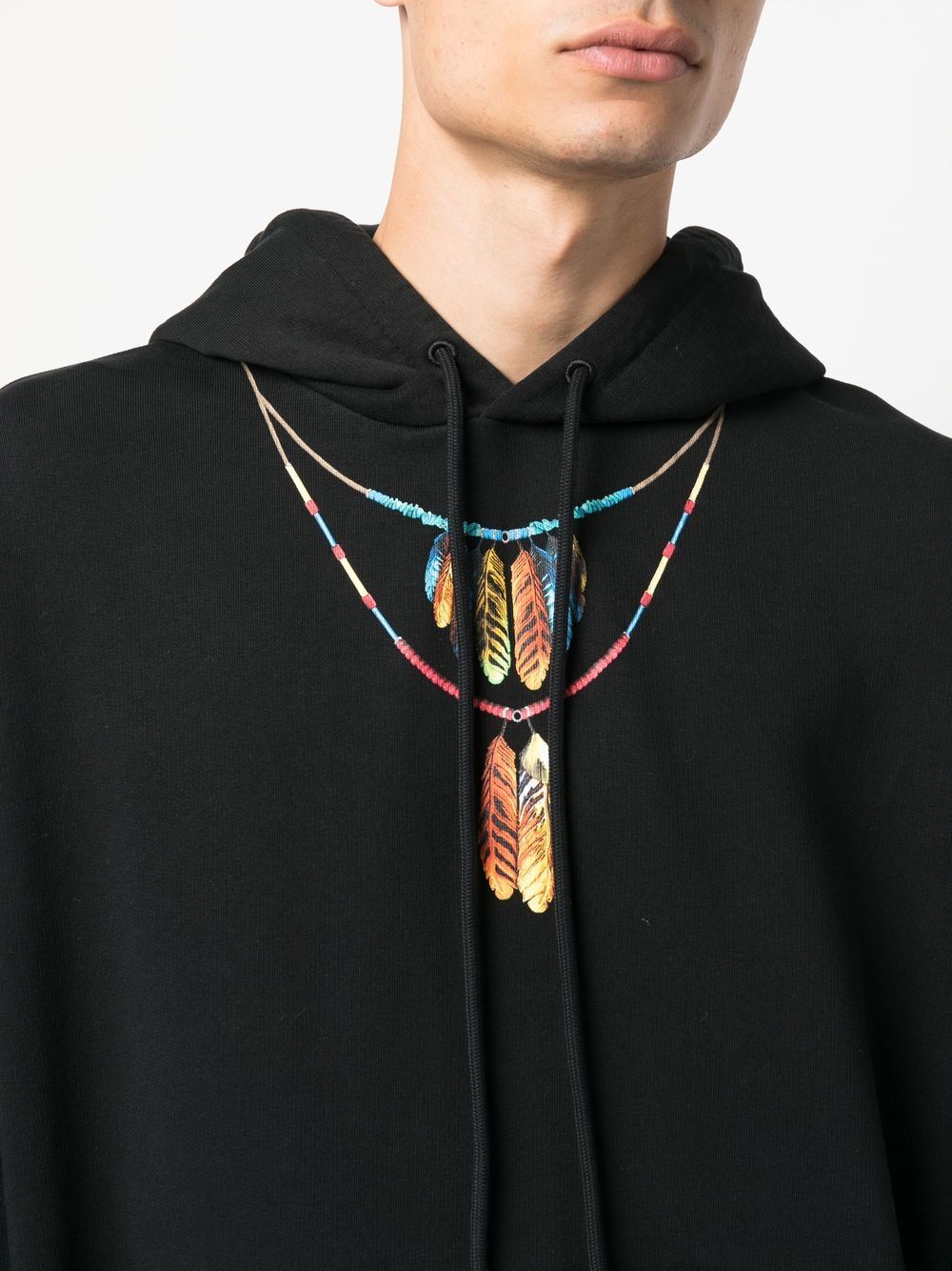 MARCELO BURLON Feathers Necklace Over Hoodie