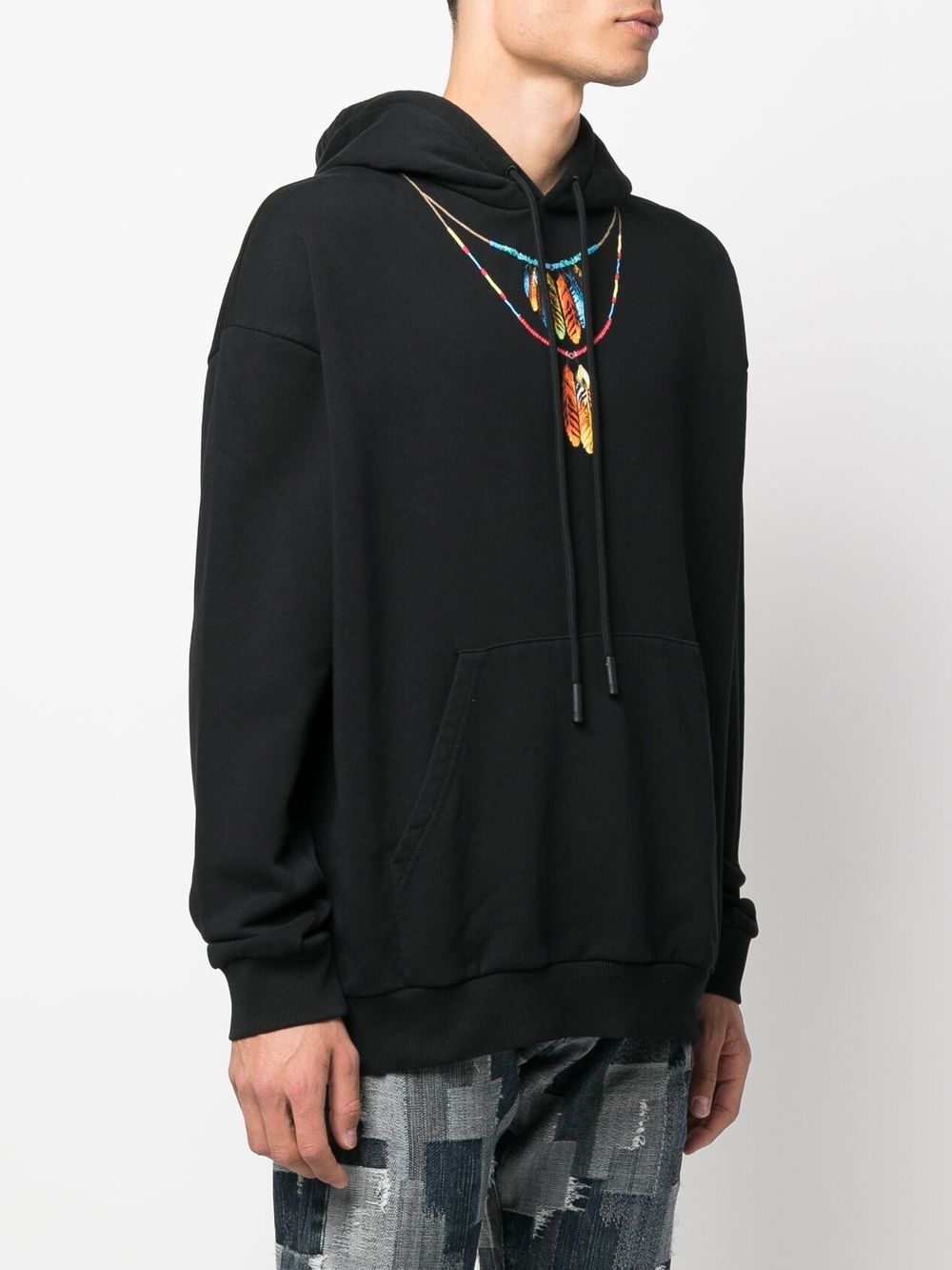 MARCELO BURLON Feathers Necklace Over Hoodie