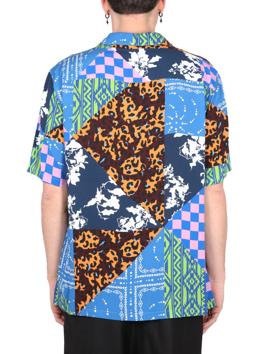 MARCELO BURLON Hawaii Mix & Match Bowling Collar Shirt