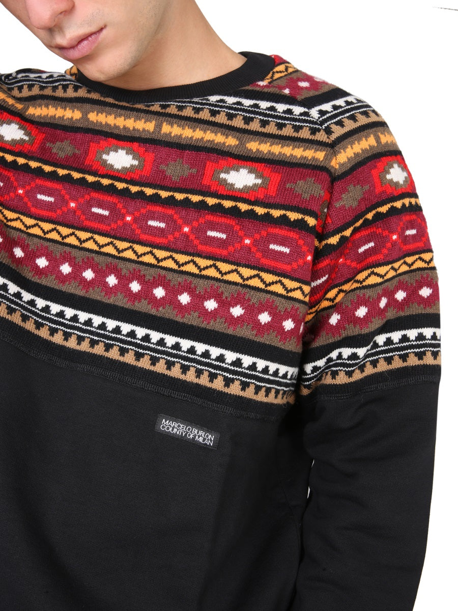 MARCELO BURLON Wool Blend Sweatshirt with Crew Neck for Men