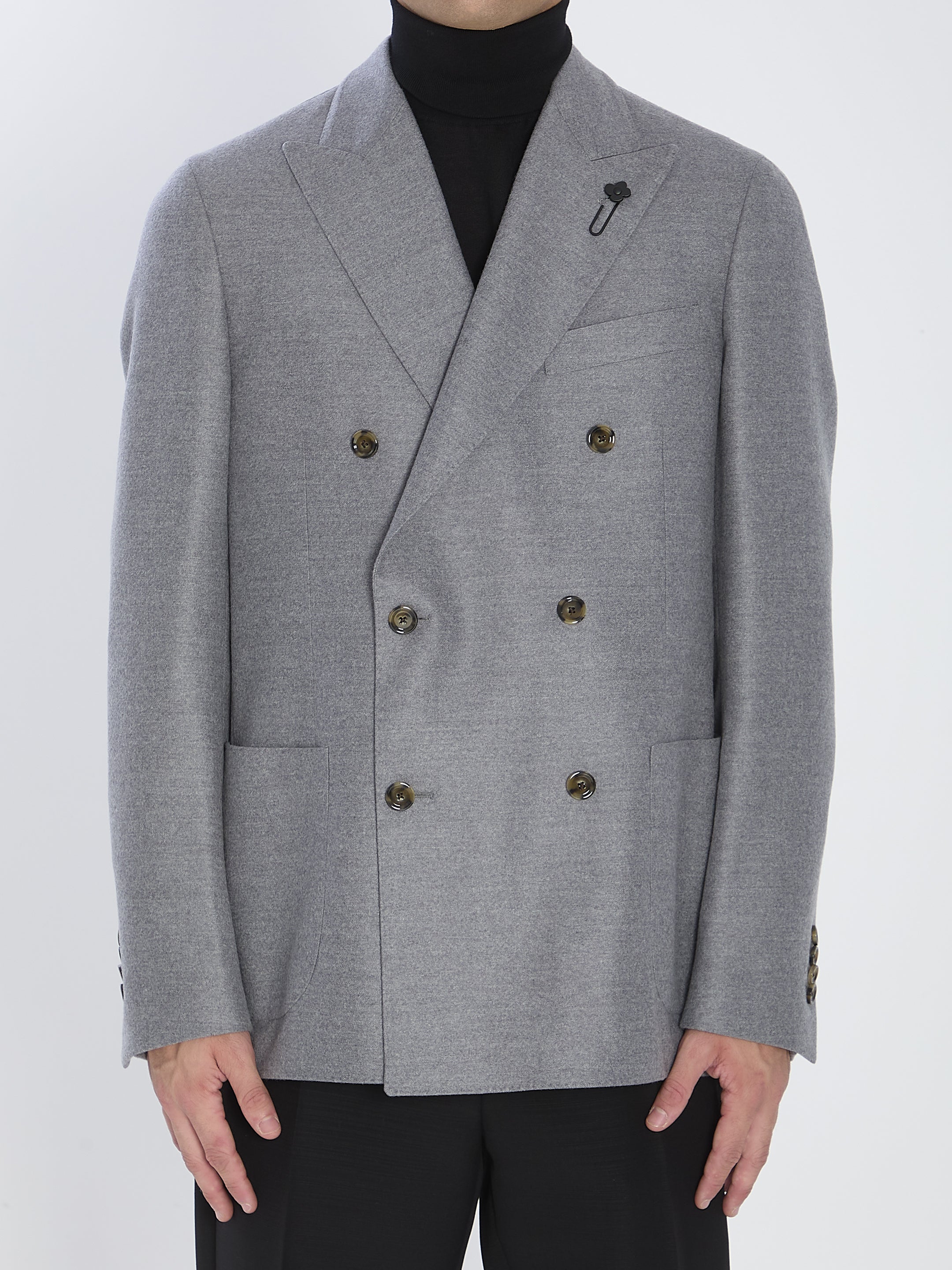 LARDINI Men's Double-Breasted Jacket in Pure Virgin Wool - Size 48