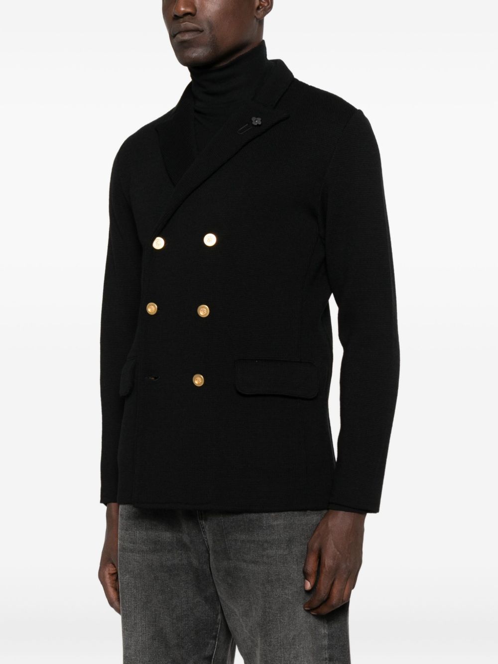 LARDINI Wool Knit Double-Breasted Jacket
