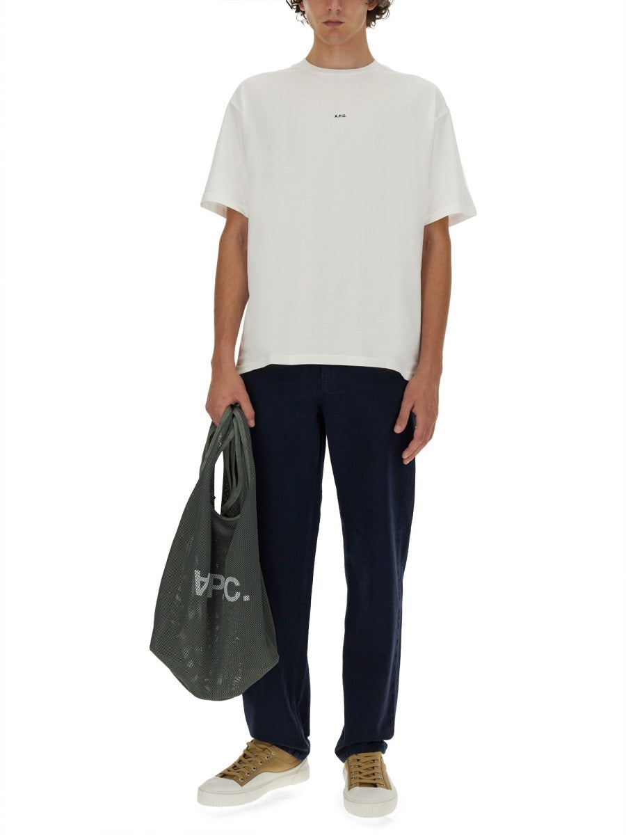 A.P.C. Men's Boxy Micro Logo Cotton Crew-Neck T-Shirt