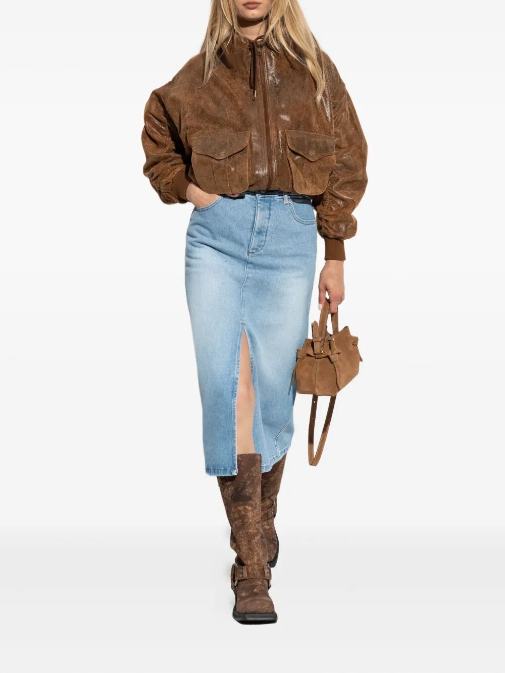 A.P.C. High-Waisted Denim Skirt with Front Slit