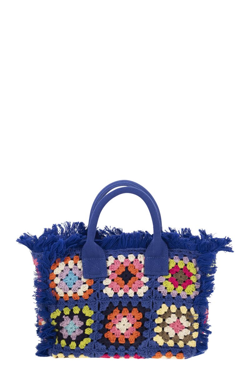MC2 SAINT BARTH Crochet Flower Patch Handbag with Fringes - W 29 x H 20 x D 13 cm
