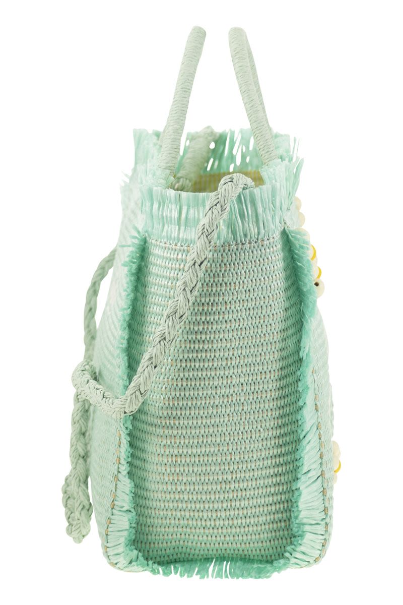 MC2 SAINT BARTH Chic Straw-Effect Handbag with Embroidered Logo - 26 x 23 x 15 cm