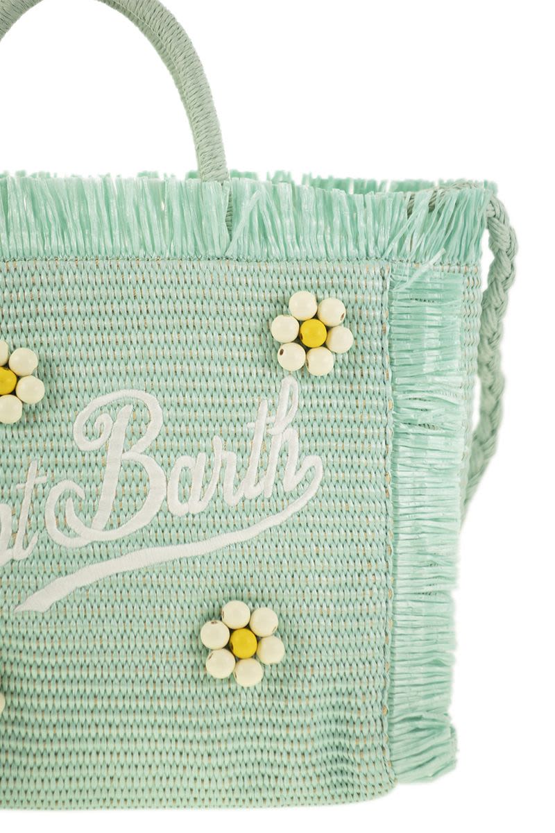 MC2 SAINT BARTH Chic Straw-Effect Handbag with Embroidered Logo - 26 x 23 x 15 cm