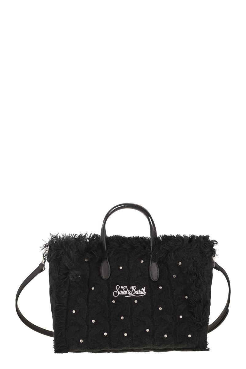 MC2 SAINT BARTH Wool-Effect Handbag with Logo and Rhinestones - 30 x 23 x 13 cm