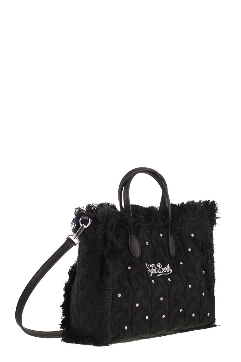 MC2 SAINT BARTH Wool-Effect Handbag with Logo and Rhinestones - 30 x 23 x 13 cm