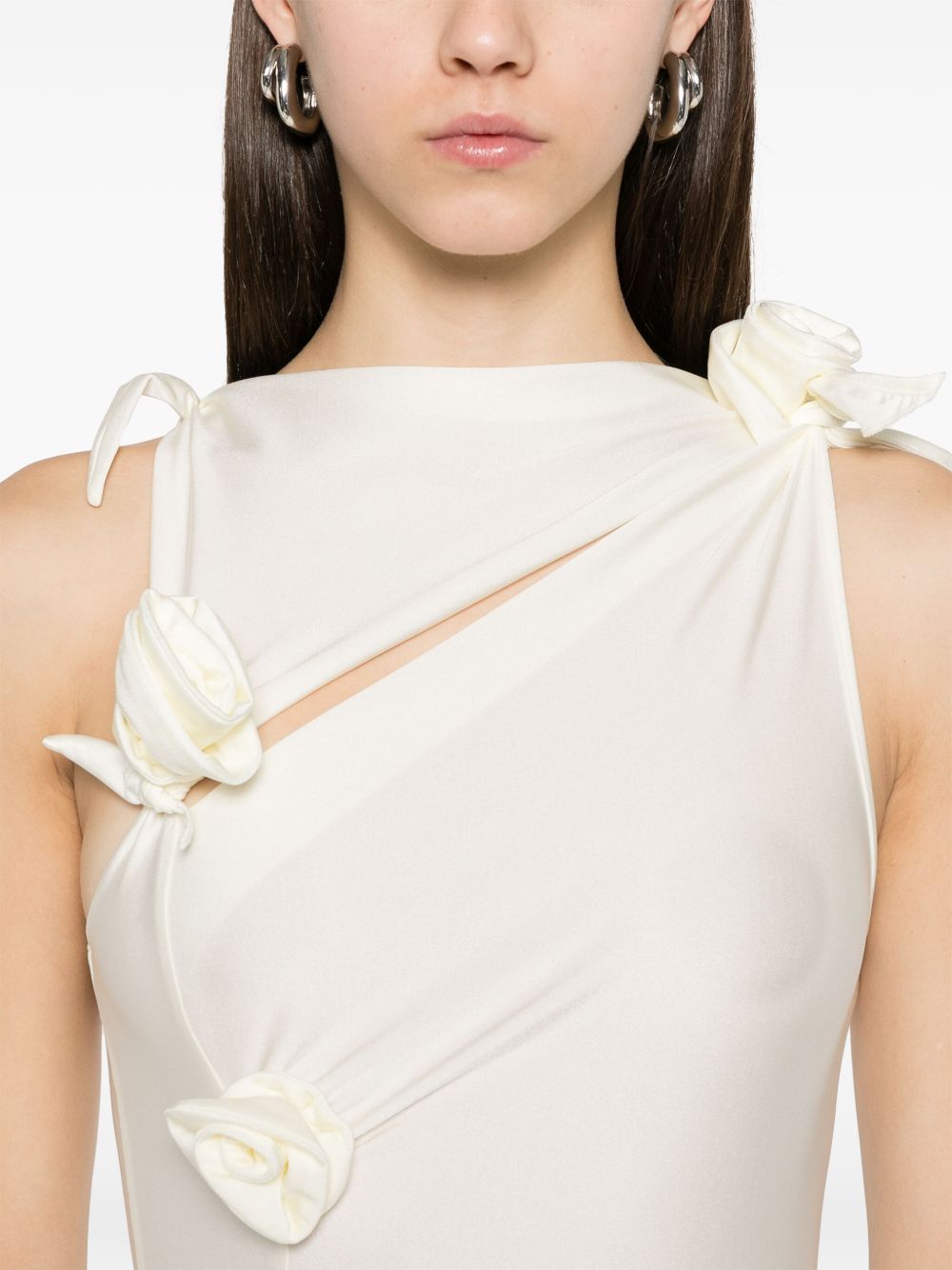 COPERNI Asymmetric Mini Dress with Elegant Knotted Fabric Flowers