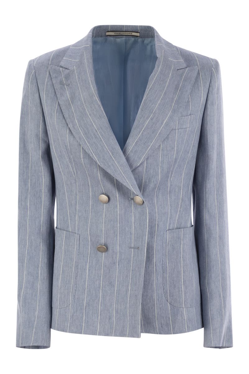 TAGLIATORE Double-Breasted Pinstripe Blazer for Women - Slim Fit
