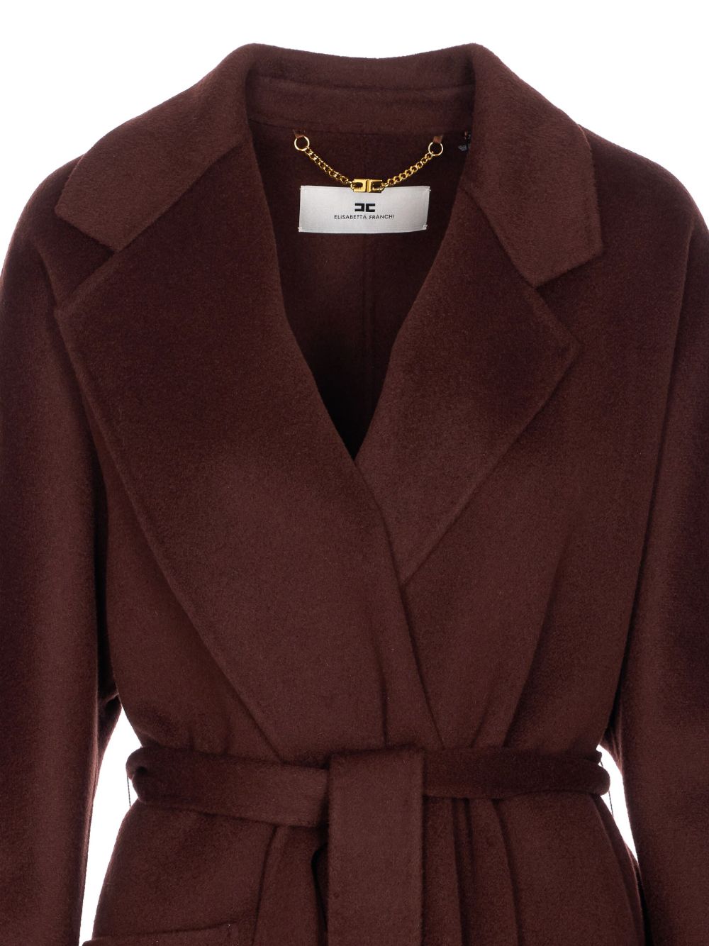ELISABETTA FRANCHI Oversized Wool Blend Jacket with Belt Closure