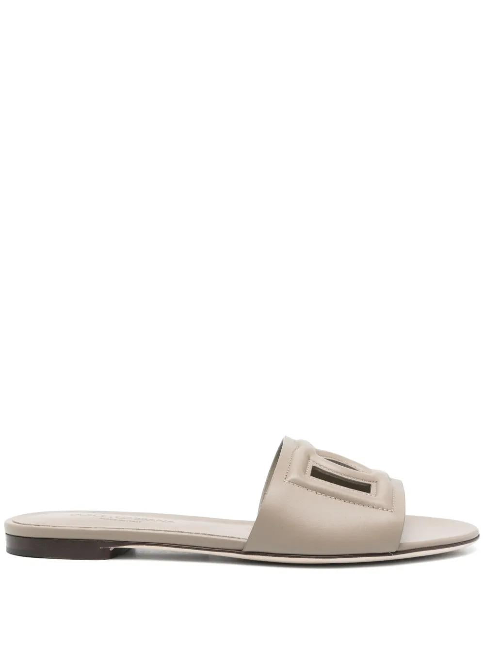 DOLCE & GABBANA DG Logo Leather Sandals for Women - Flat Sole