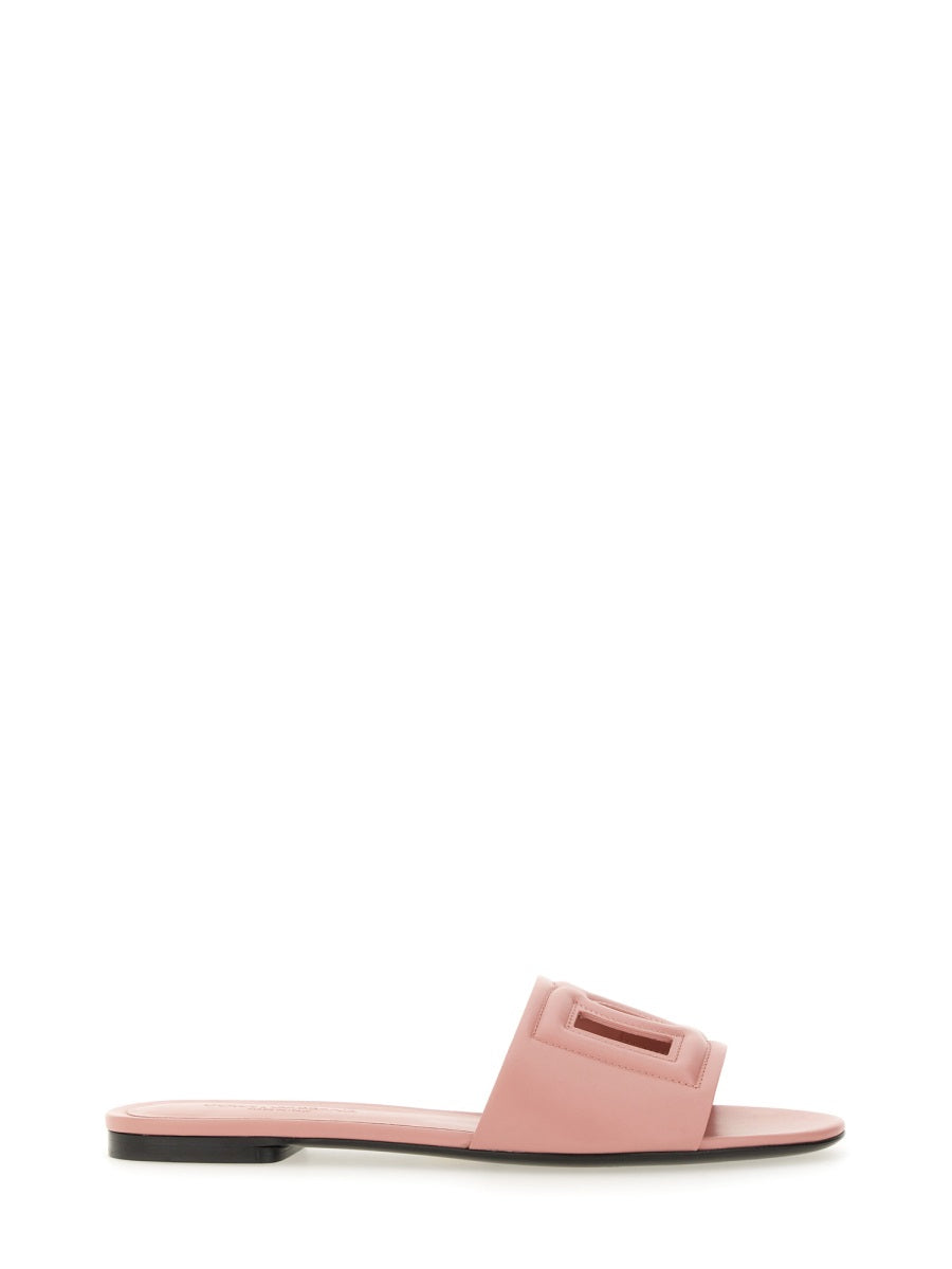 DOLCE & GABBANA Calfskin Slide Sandals with Logo