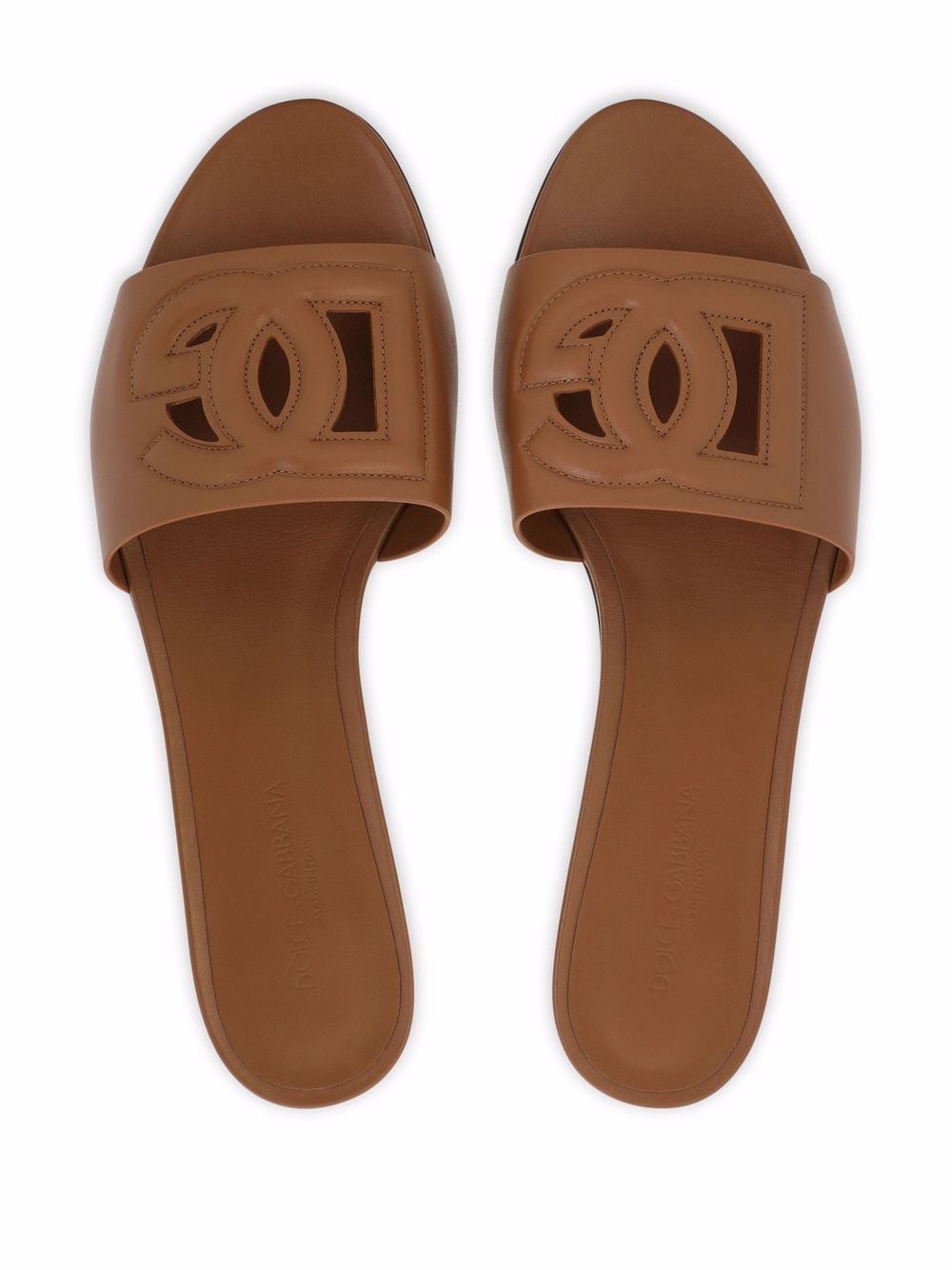 DOLCE & GABBANA Leather Logo Flat Sandals for Women