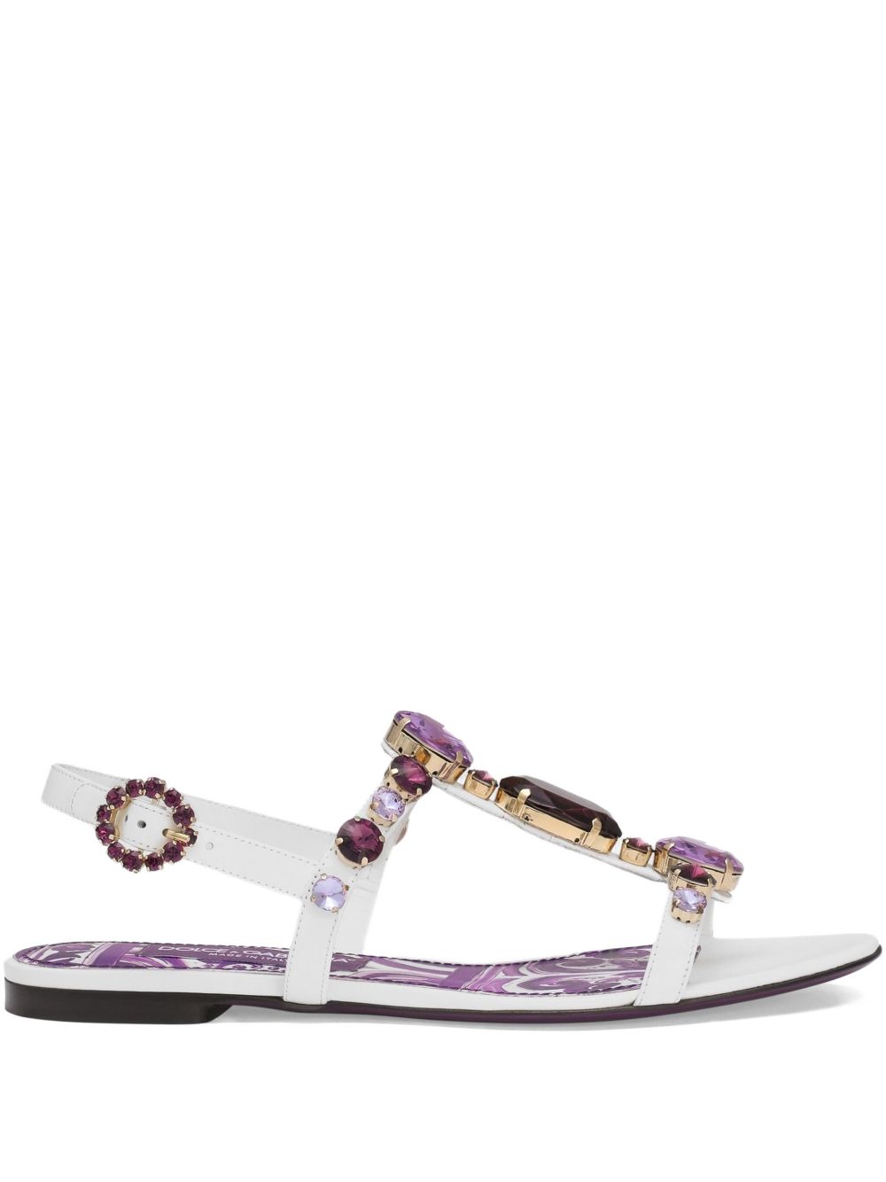 DOLCE & GABBANA Maiolica Leather Sandals - Women's Flat Sandals