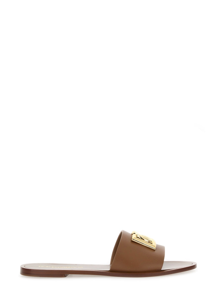 DOLCE & GABBANA DG Logo Leather Slide Sandals for Women