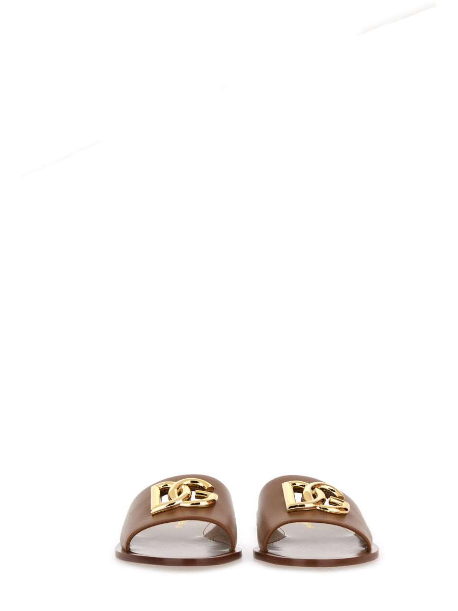DOLCE & GABBANA DG Logo Leather Slide Sandals for Women