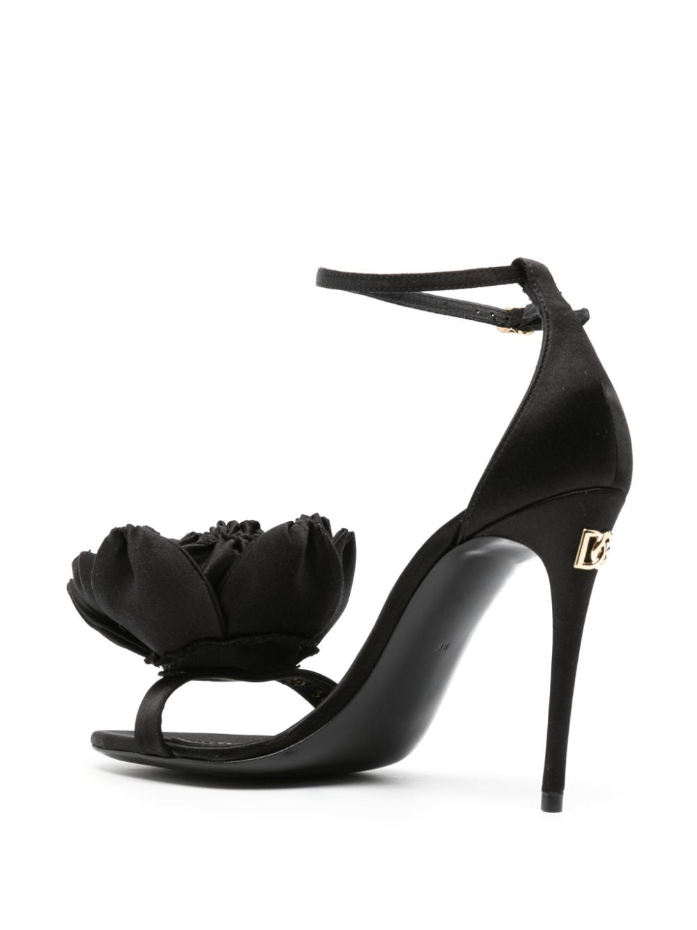 DOLCE & GABBANA Floral-Appliqué Satin Heel Sandals