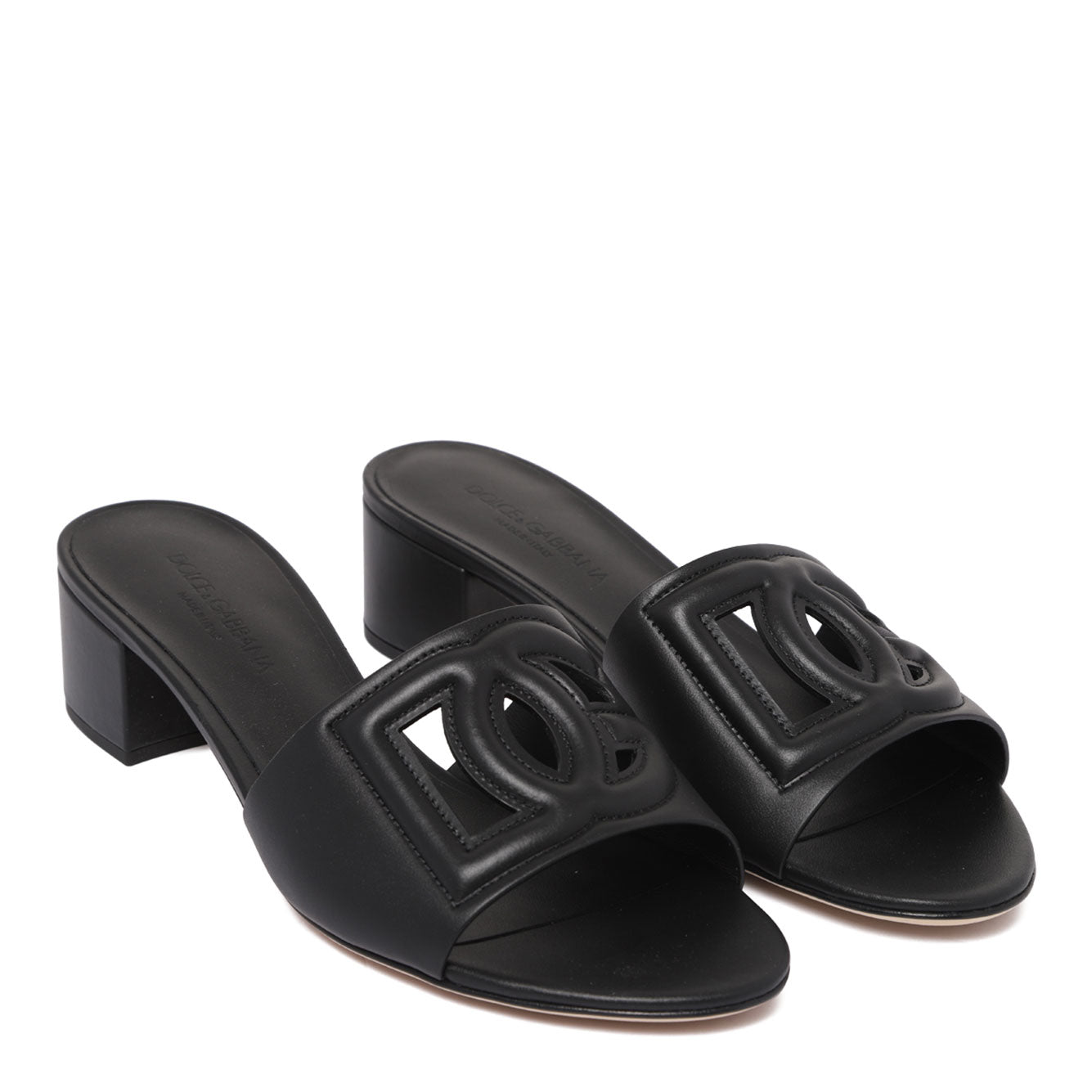 DOLCE & GABBANA DG Logo Leather Sandals - Block Heel Design