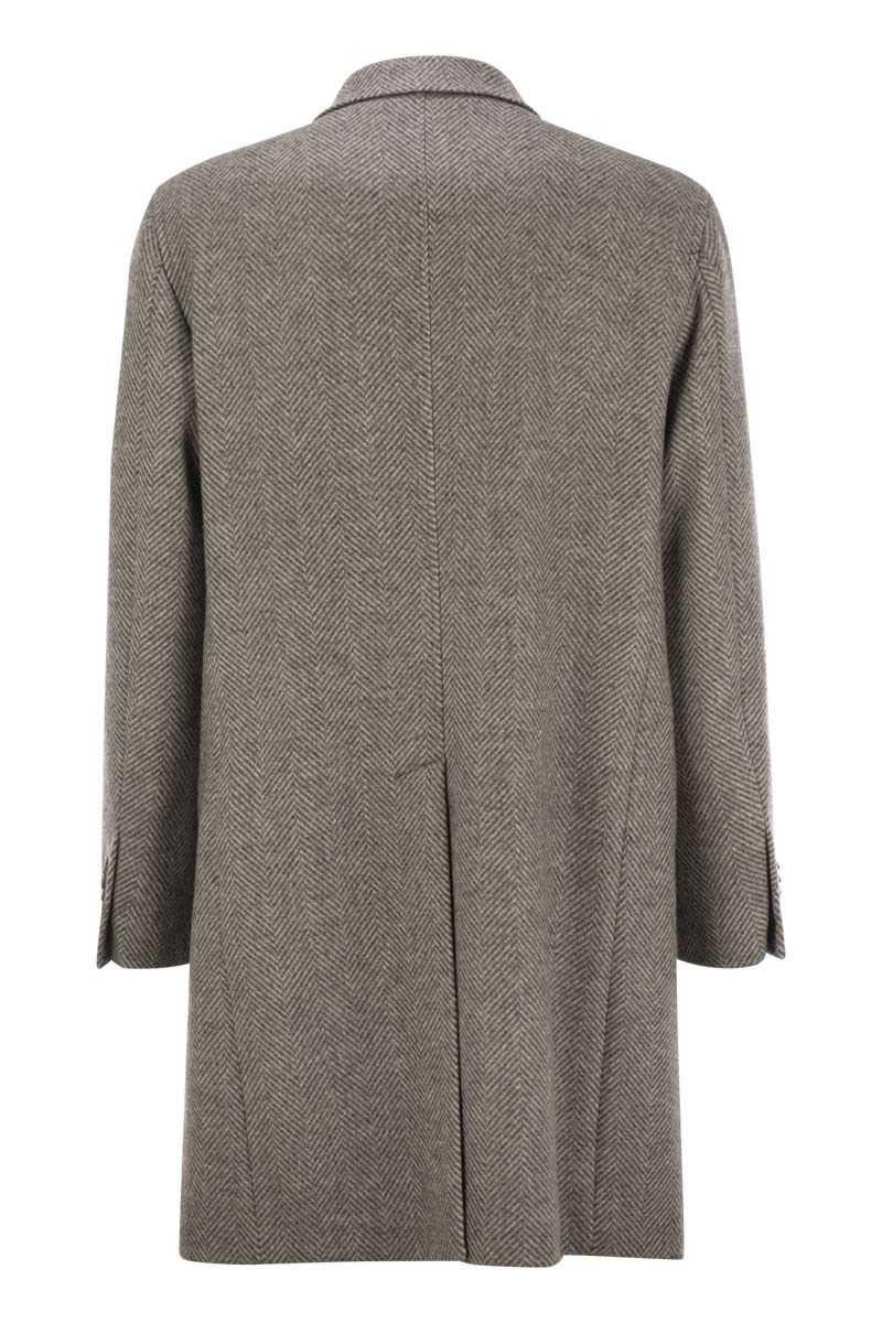 TAGLIATORE Double-Breasted Herringbone Jacket in Virgin Wool and Cashmere