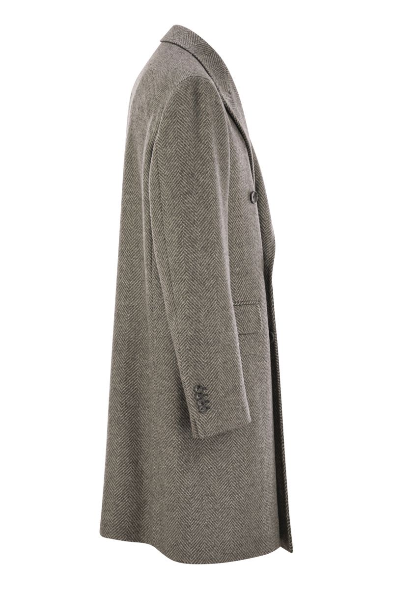 TAGLIATORE Double-Breasted Herringbone Jacket in Virgin Wool and Cashmere