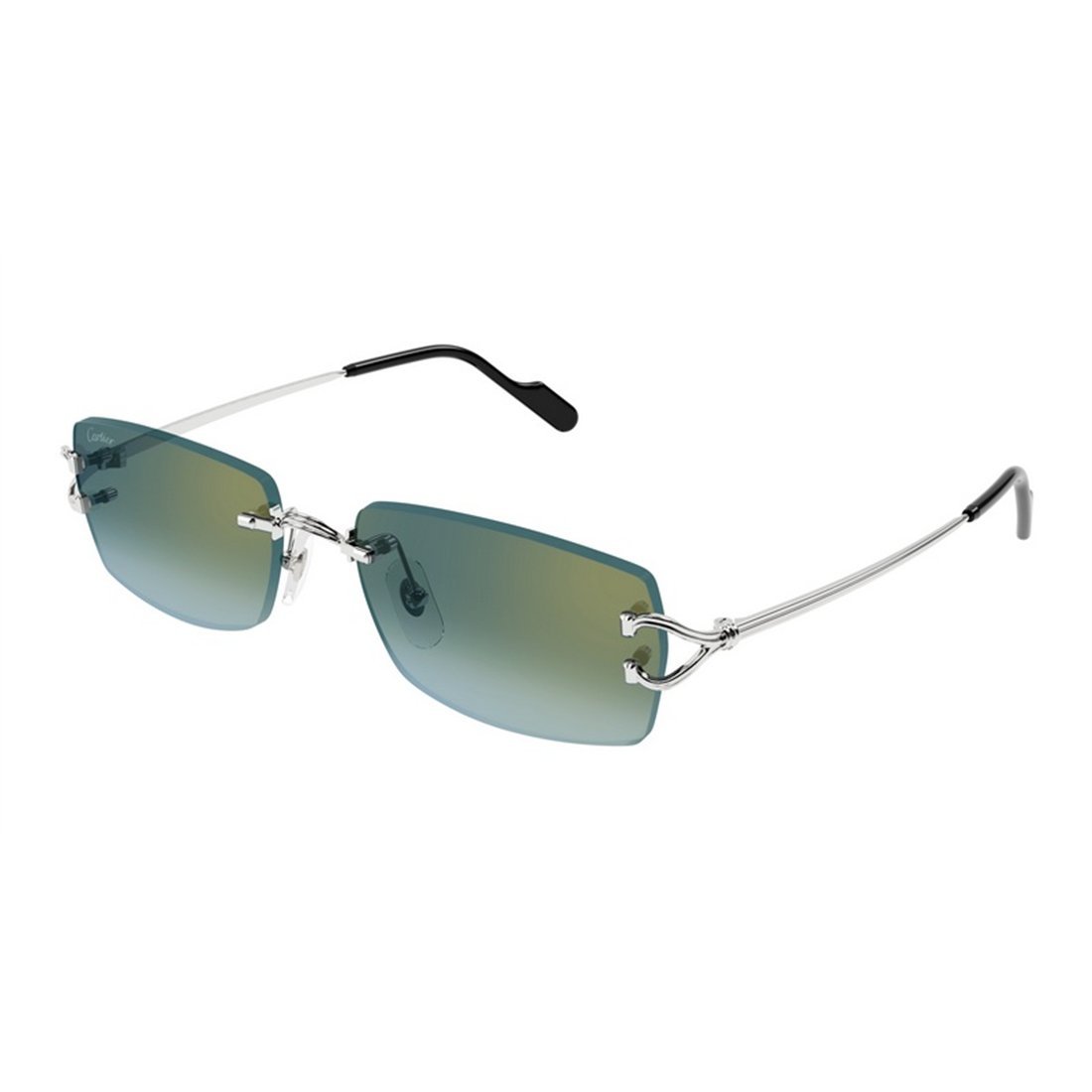 CARTIER Sleek Men's Metal Sunglasses with Green Lenses