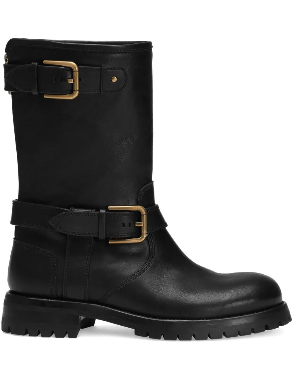DOLCE & GABBANA Knee-High Boots with Double Buckle Accents