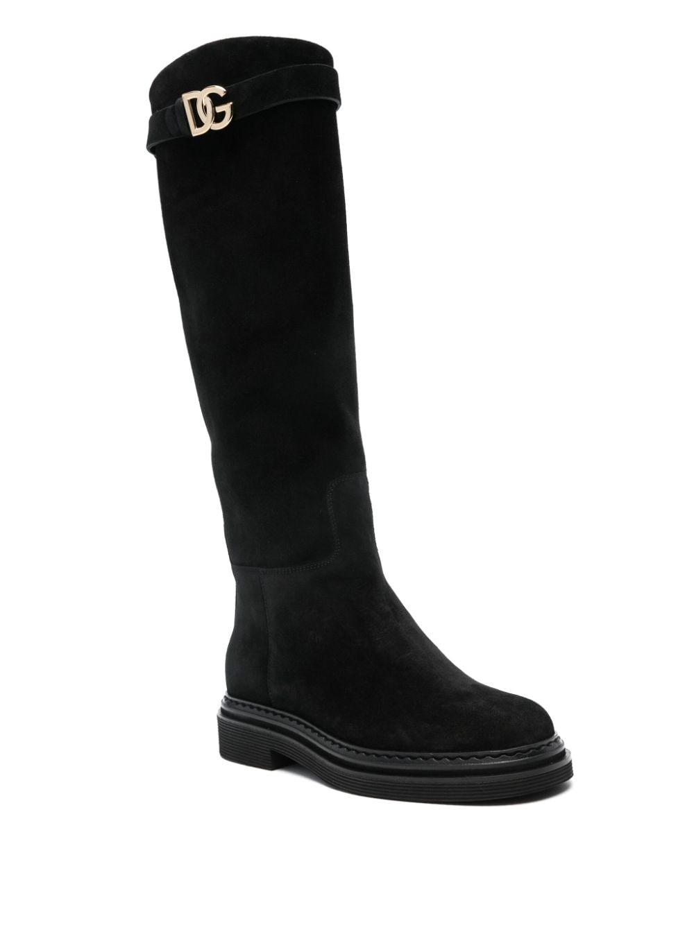 DOLCE & GABBANA Knee-High Suede Boots with Signature Embellished Strap