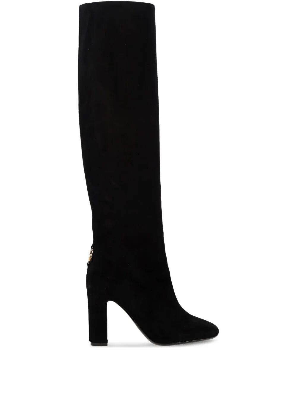 DOLCE & GABBANA Suede Leather Knee-High Block Heel Boots with Chain Detail
