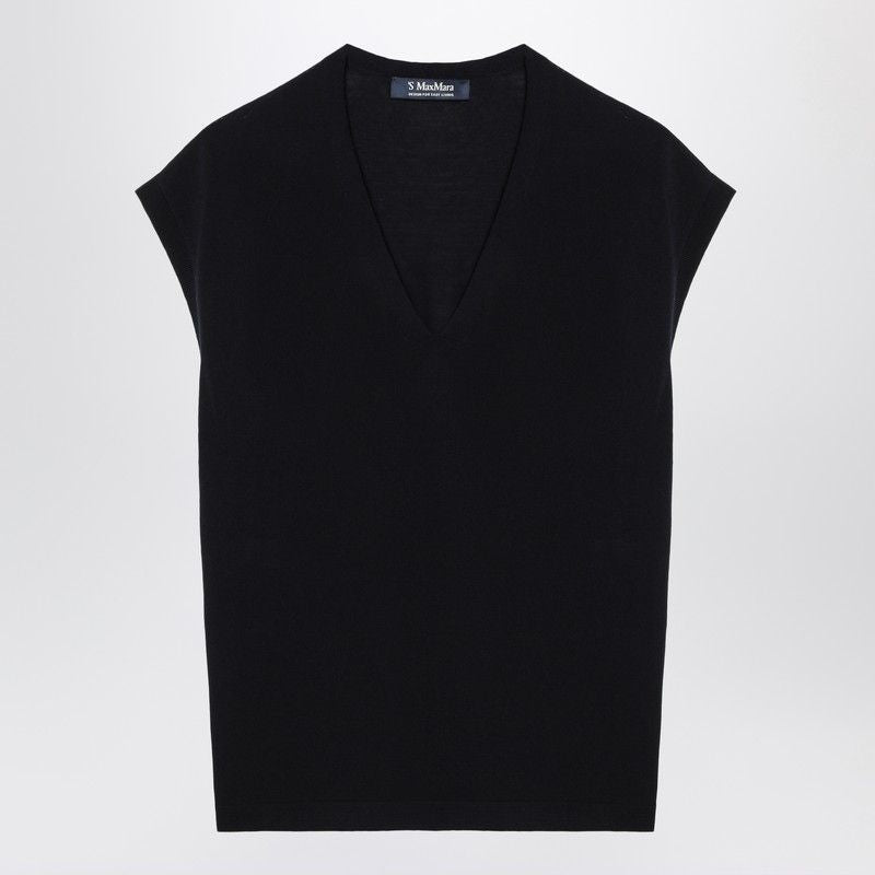 S MAX MARA Wool Vest with V-Neck and Ribbed Edges