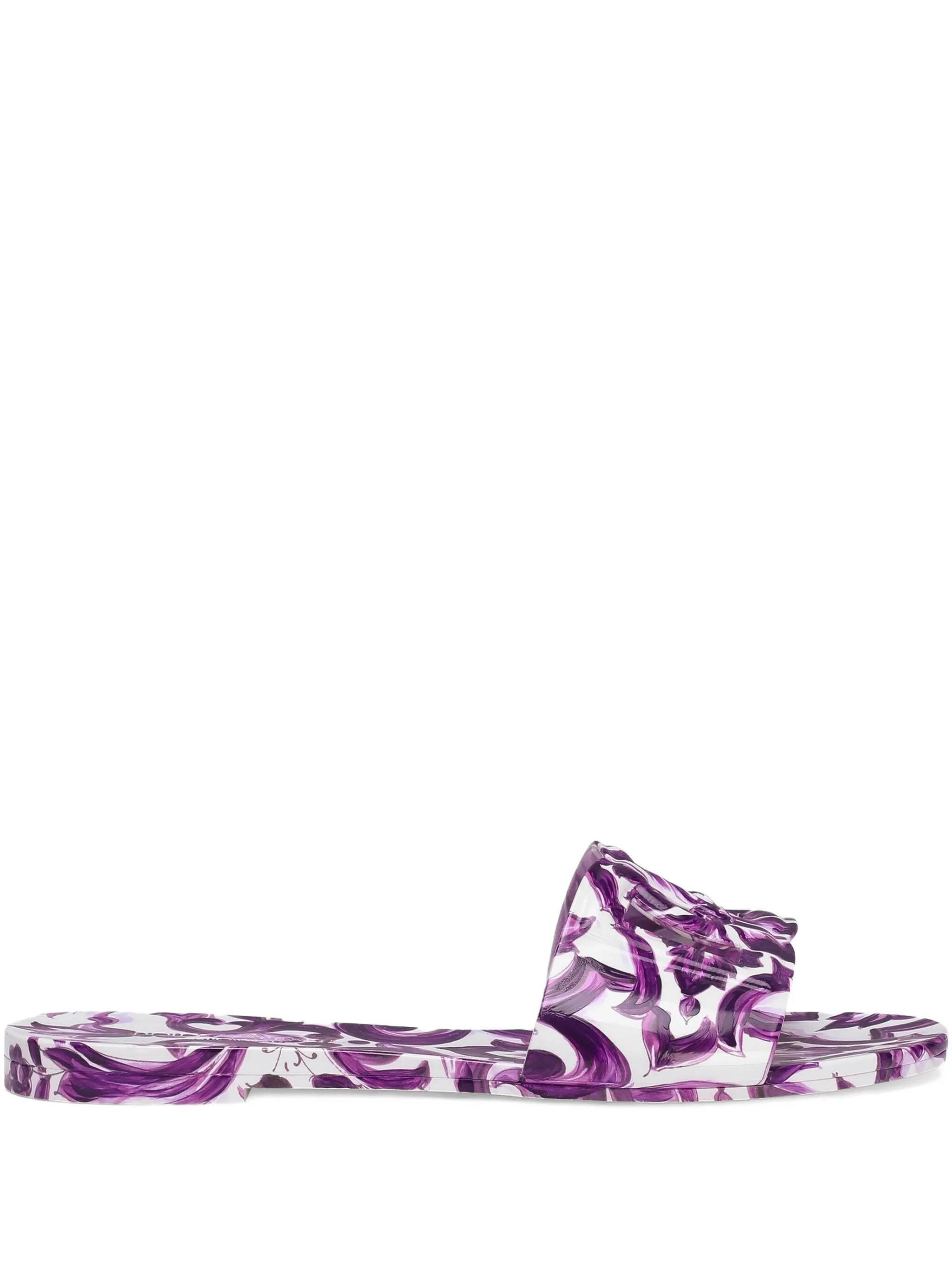 DOLCE & GABBANA Majolica Pattern Slippers with Cut-Out Logo