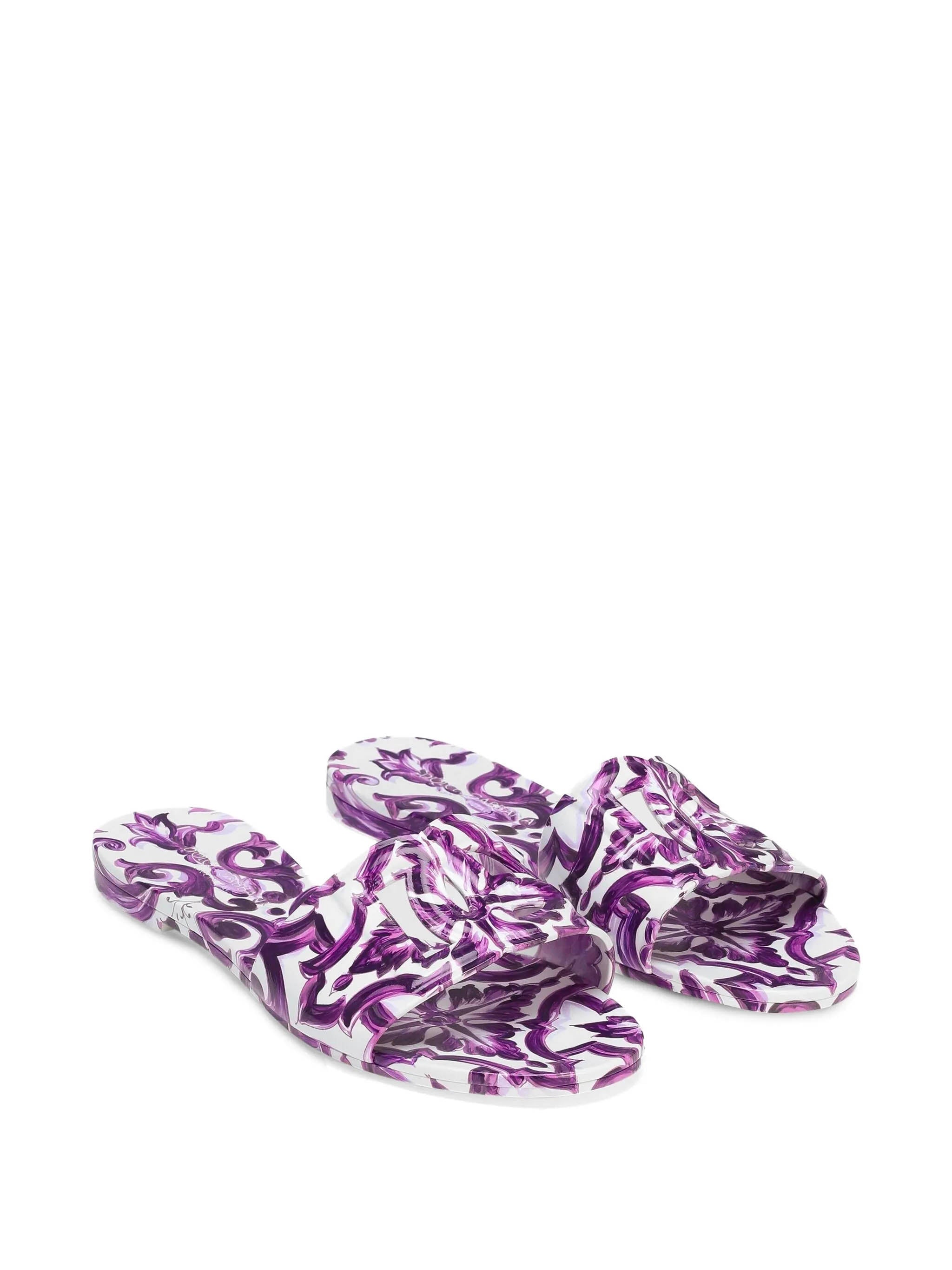 DOLCE & GABBANA Majolica Pattern Slippers with Cut-Out Logo