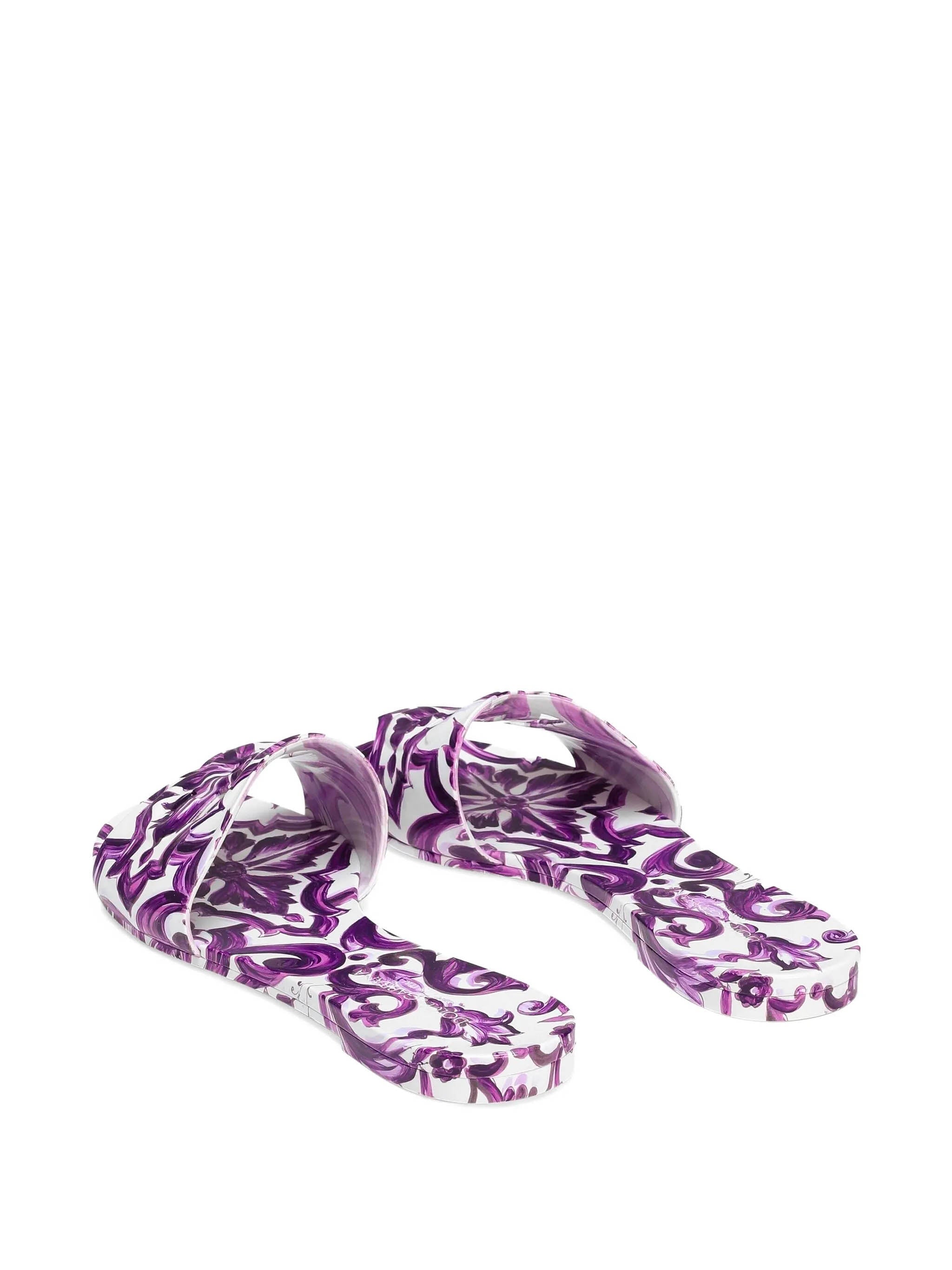 DOLCE & GABBANA Majolica Pattern Slippers with Cut-Out Logo