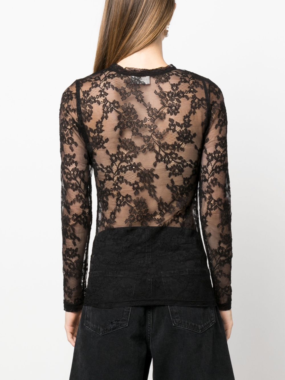 PAROSH Floral Lace Long Sleeve T-Shirt