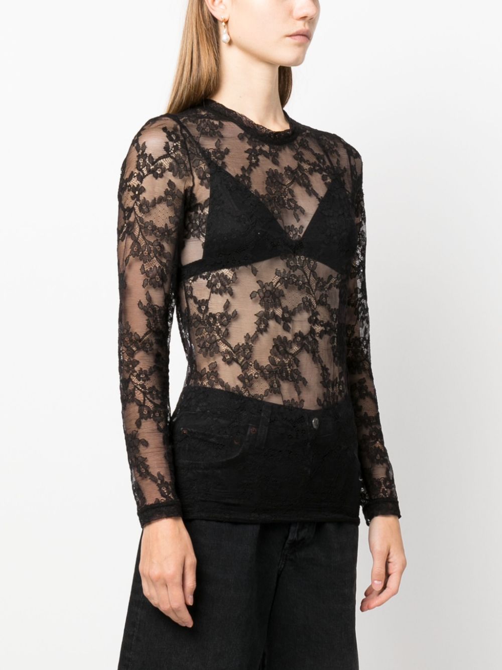 PAROSH Floral Lace Long Sleeve T-Shirt