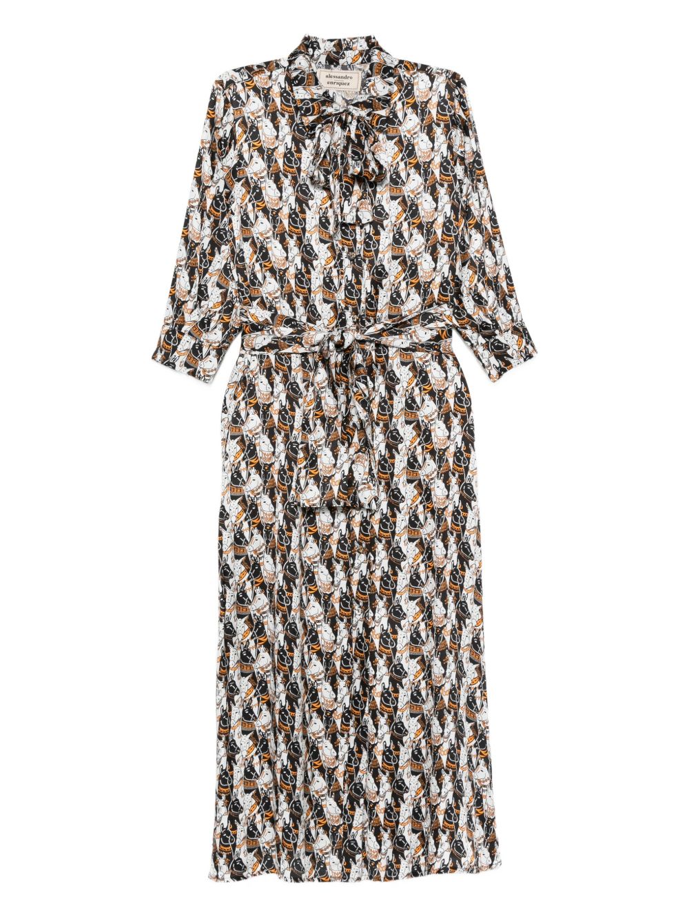 ALESSANDRO ENRIQUEZ Printed Shirtdress with Tie Neck and Self-Tie Belt