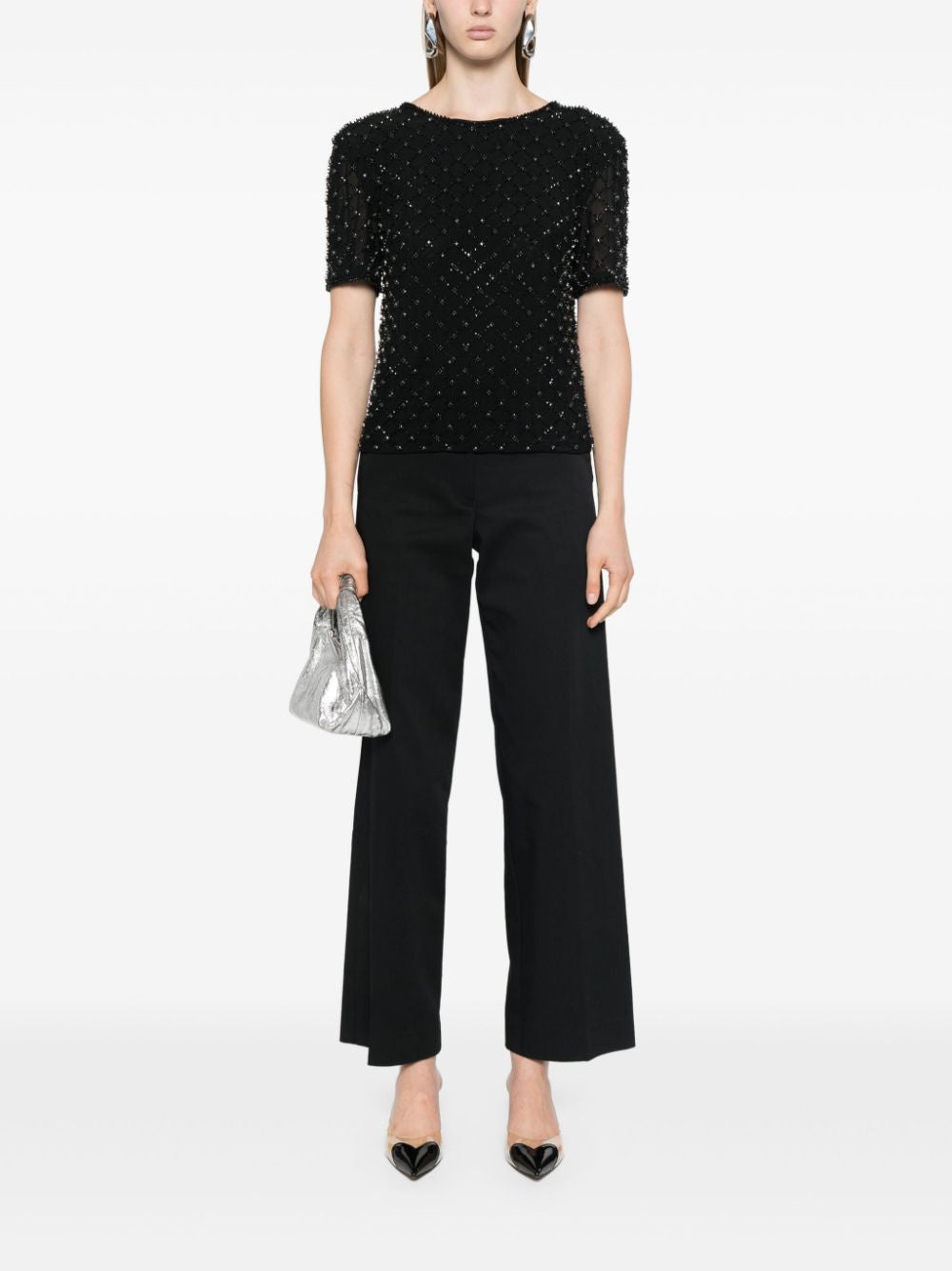 PAROSH Bead Embellished T-Shirt for Women