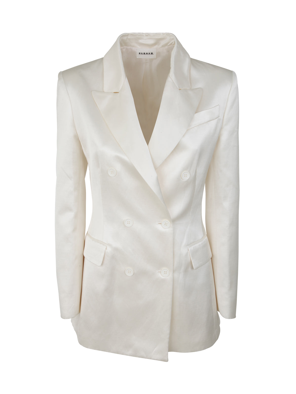 PAROSH Double Breasted Satin and Linen Jacket