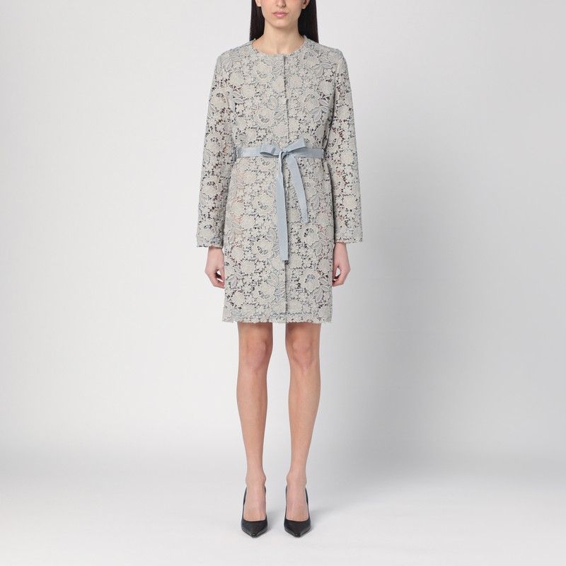 PAROSH Lace Perforated Round-Neck Jacket with Waist Belt