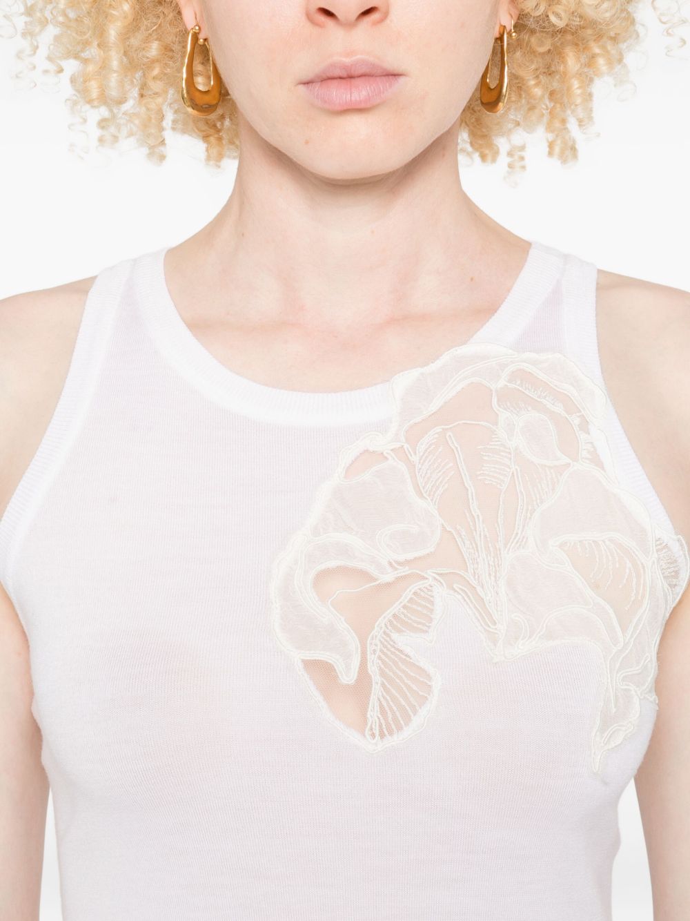 ERMANNO SCERVINO Wool Tank Top with Lace Embellishment - Sleeveless Round Neck