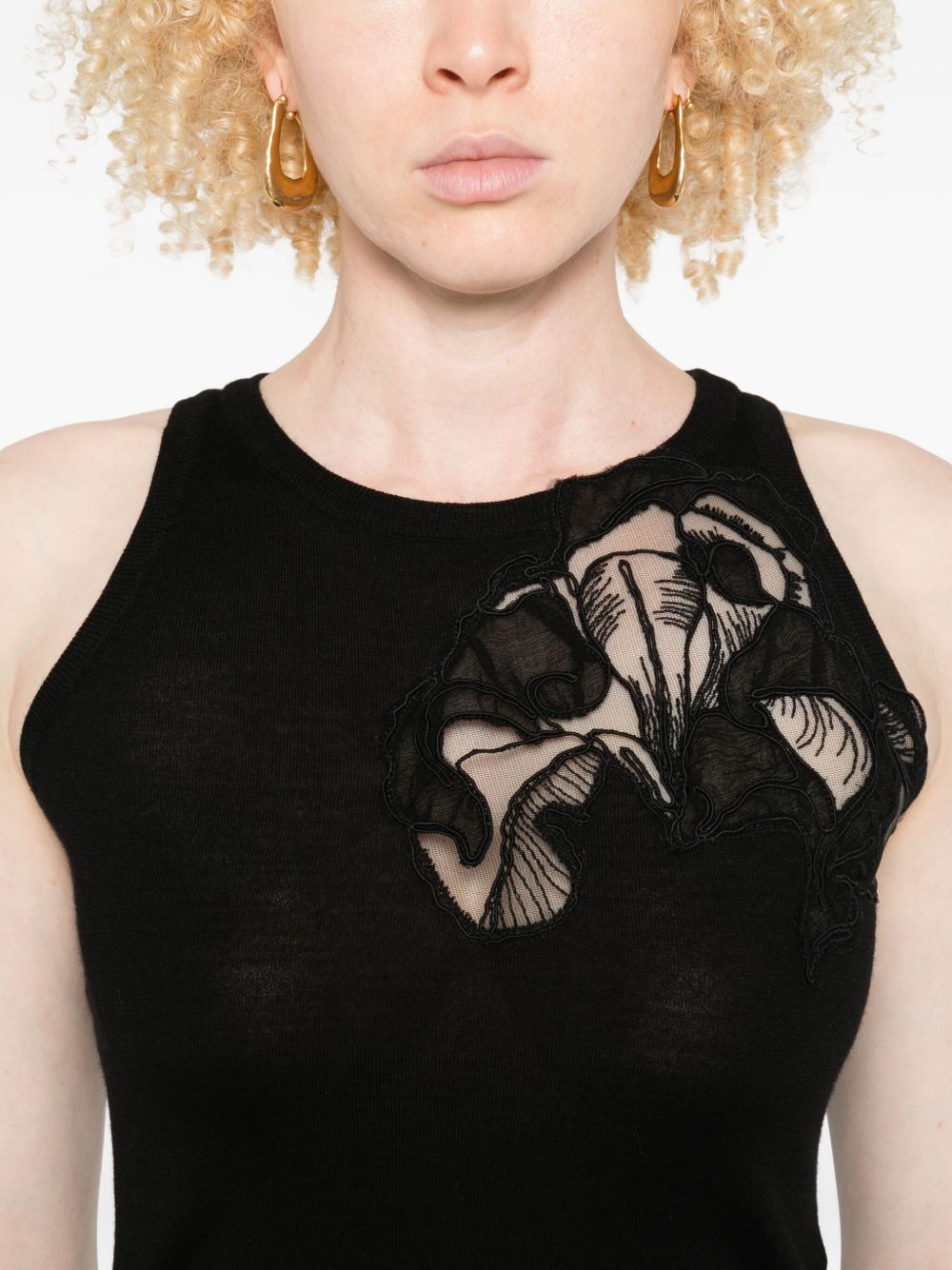 ERMANNO SCERVINO Wool Floral Embroidered Sleeveless Tank Top for Women - FW25