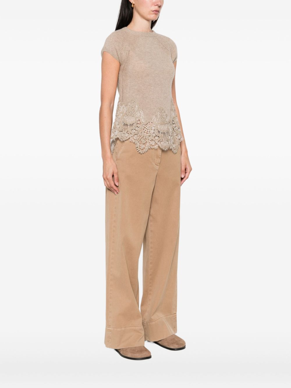ERMANNO SCERVINO Lace Cashmere Top with Short Sleeves