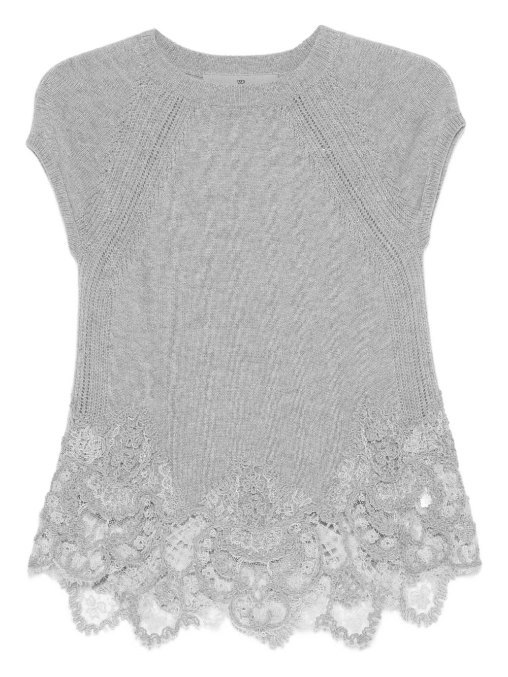 ERMANNO SCERVINO Lace Cashmere Top with Scalloped Hem