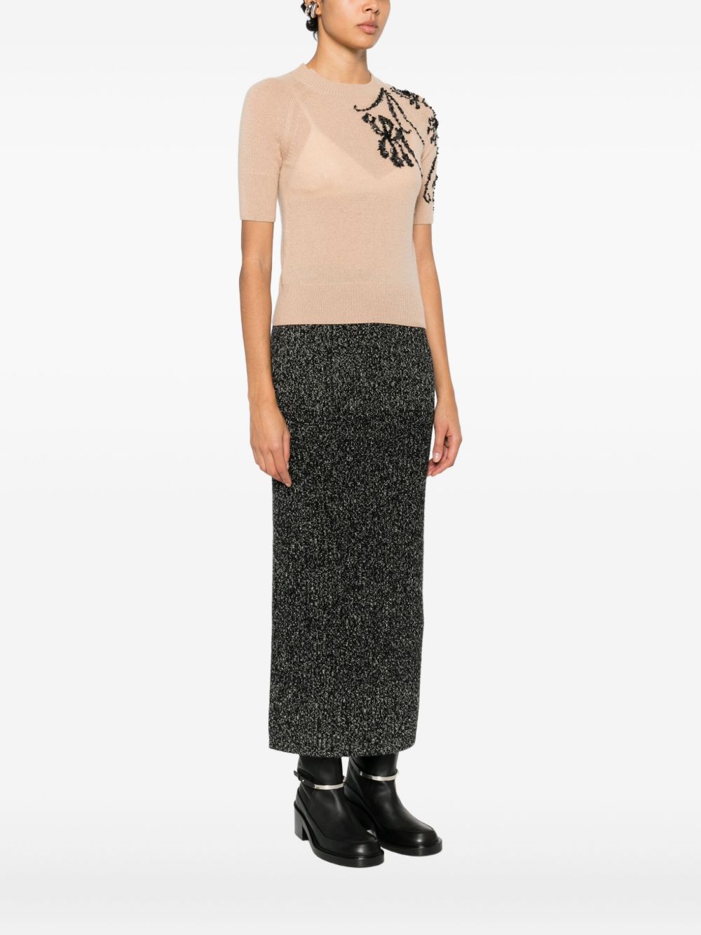 ERMANNO SCERVINO Floral Embellished Round Neck Short Sleeve Top