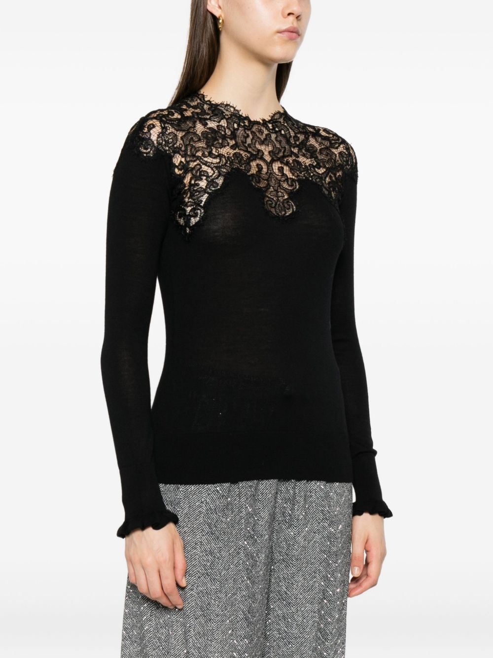 ERMANNO SCERVINO Lace Wool Sweater with Ruffled Cuffs