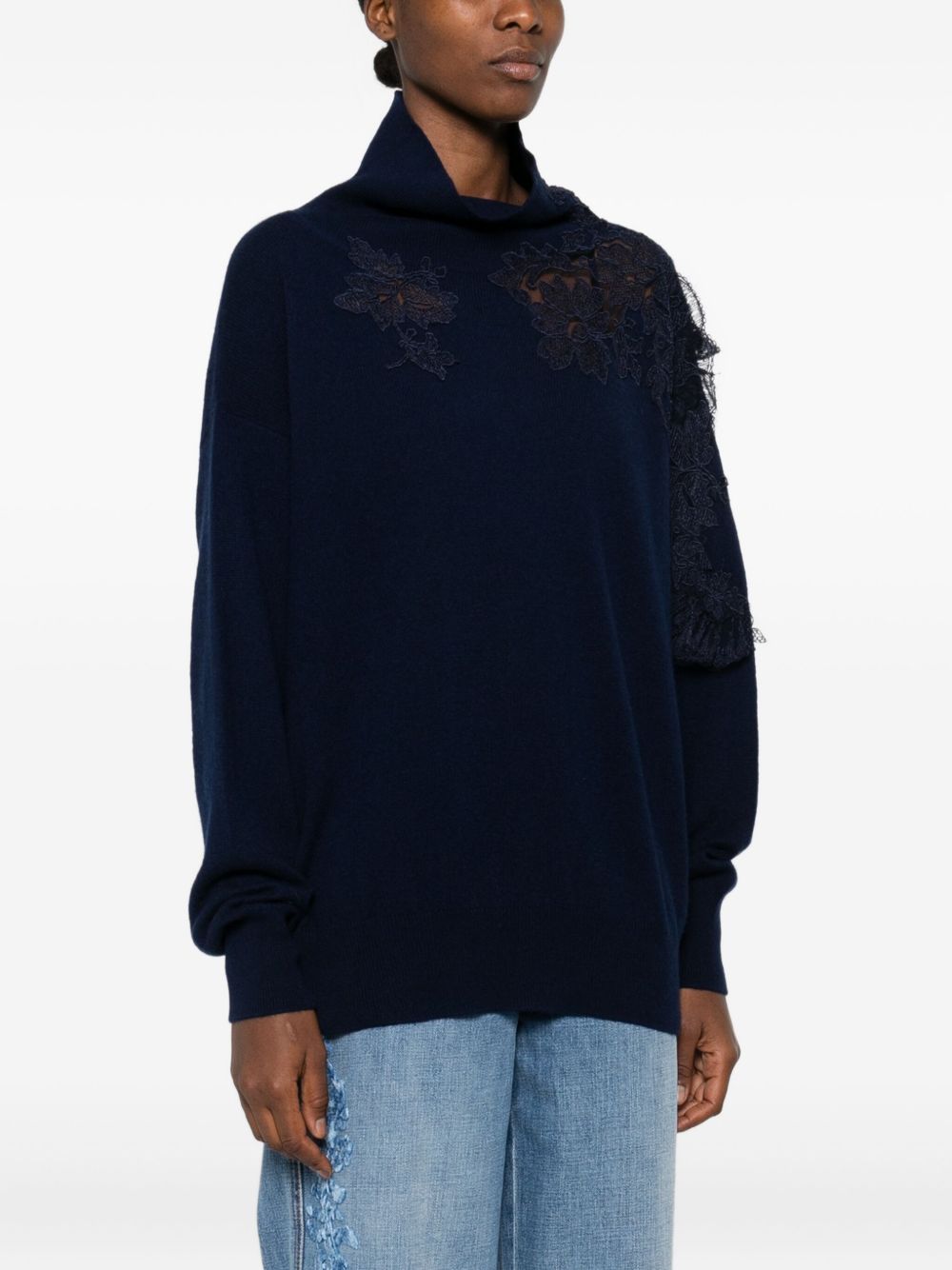 ERMANNO SCERVINO Floral Appliqué Rollneck Sweater