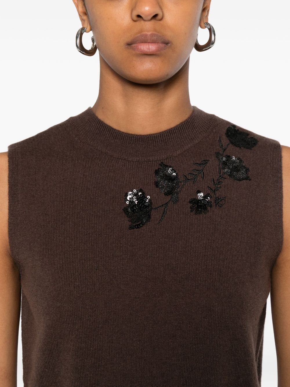 ERMANNO Sleeveless Floral Sequin Knit Top