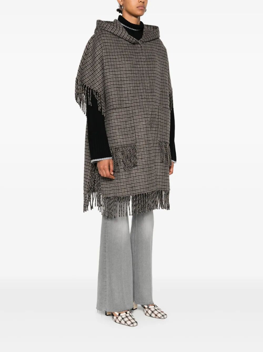 PAROSH Fringe Detail Hooded Cape