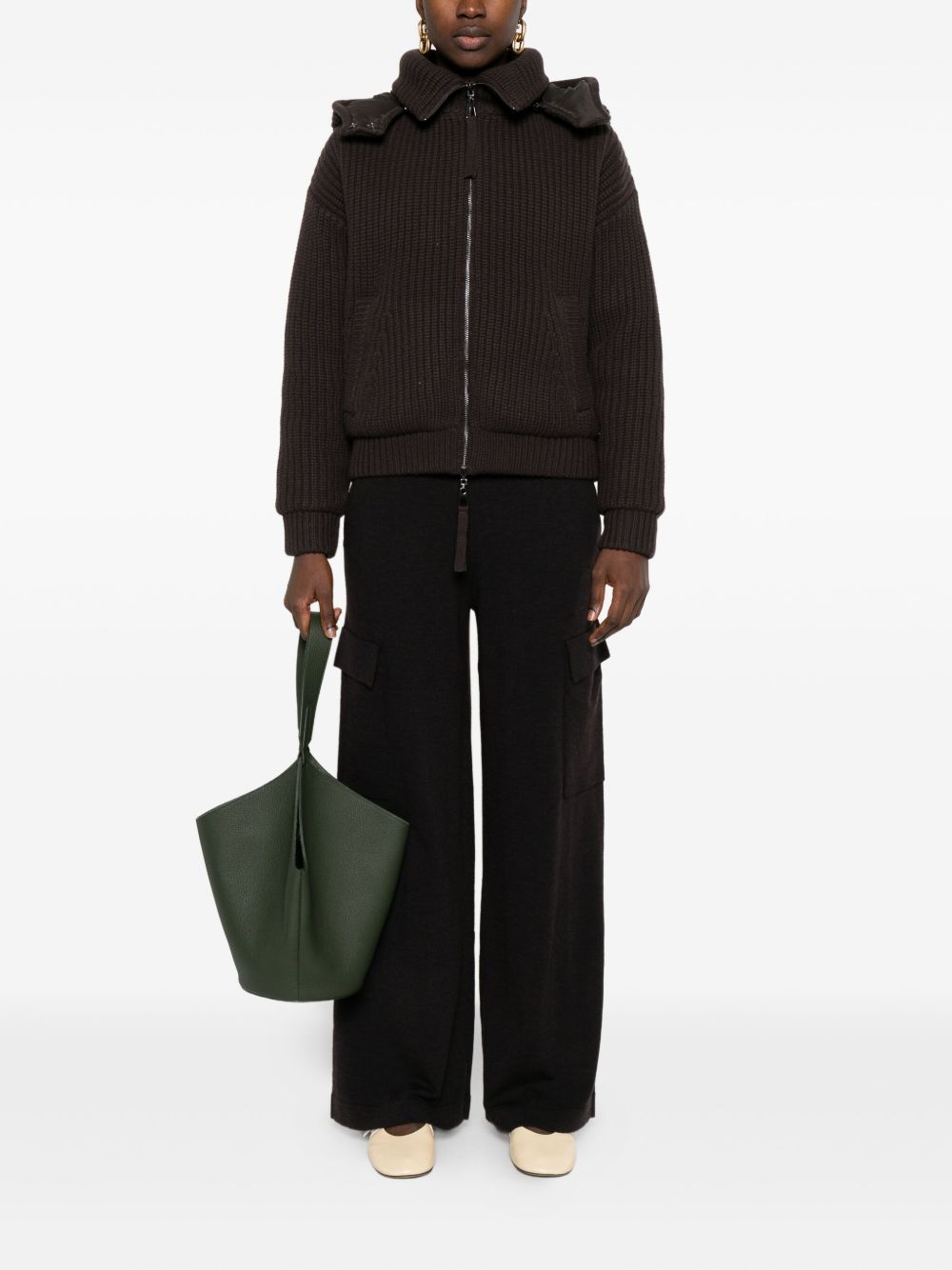 PAROSH Ribbed Knit Hooded Cardigan for Women